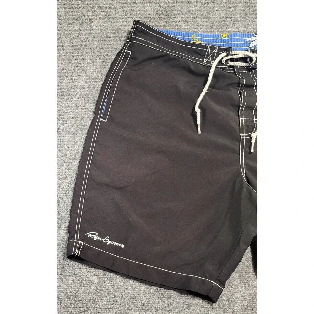 Reyn Spooner Men's Black Swim Trunks Board Shorts Coral Nautical Size Large